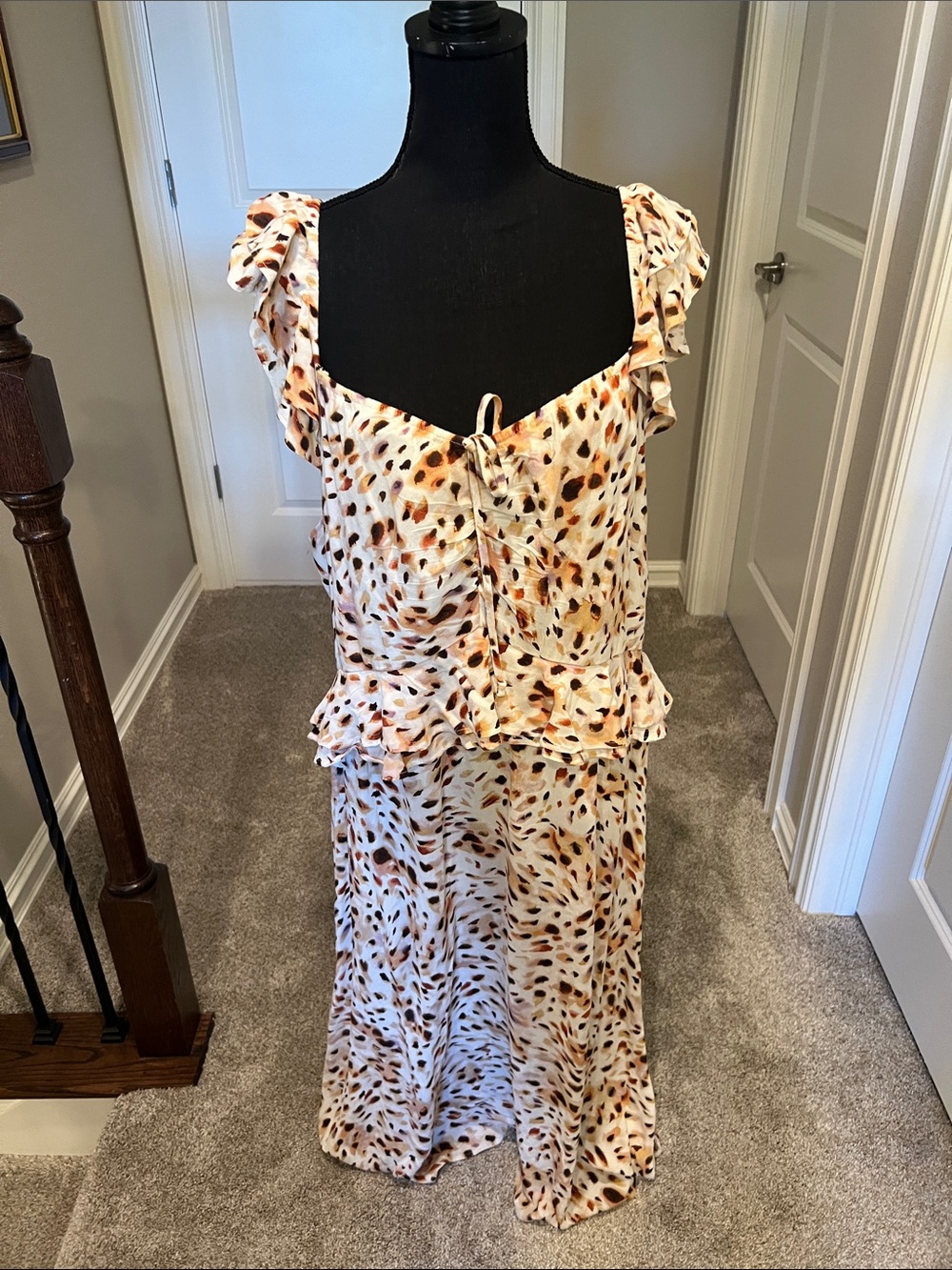 sofia by sofia vergara Ivory Maxi Dress with Brown and Black Spot Print